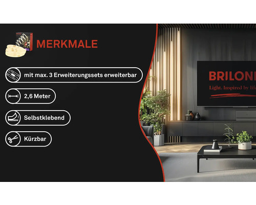 LED-remsfunktioner: upp till 3 expansionssatser möjliga, 2,6 meter, självhäftande, förkortningsbar