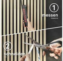 Instruktioner för att fästa en LED-strip: Mät först med en tumstock, klipp sedan med en sax.