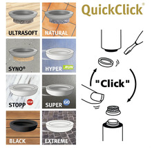 QuickClick möbelglid med olika ytor och monteringsanvisning
