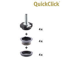 QuickClick möbelglidsystem, bestående av skruvglid, filtinsats och lock, fyra stycken