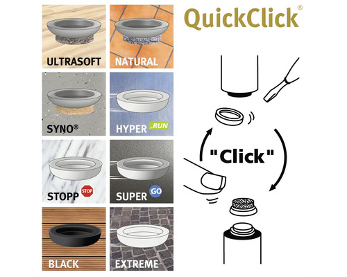 QuickClick möbelglidare för olika golvbeläggningar och med monteringsanvisning