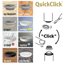 QuickClick möbelglidare med olika ytor och monteringsanvisningar