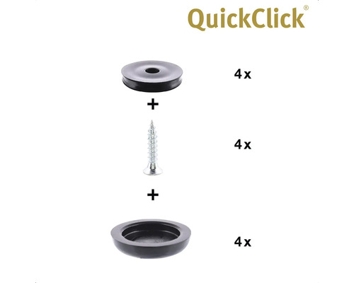 QuickClick glidfäste monteringssats bestående av skruvar och plastdelar, 4 stycken