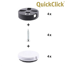 QuickClick glidinsatsset, bestående av plastglid, skruv och filtplatta