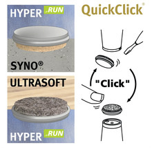 QuickClick-system för fastsättning av möbelglidare
