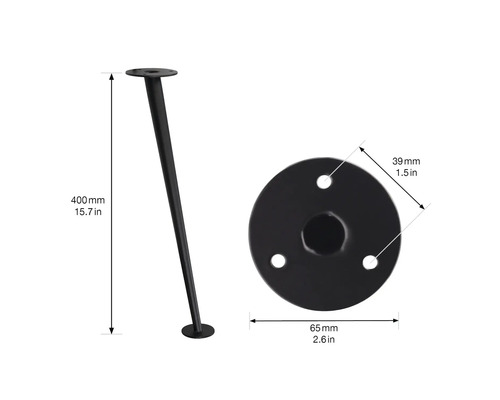 Bordsben med en längd på 400 mm och monteringsplatta