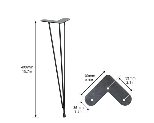 Svarta hårnålsbordsben med mått