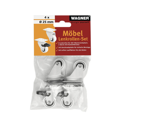Wagner möbelhjulset, 4 stycken, diameter 25 mm