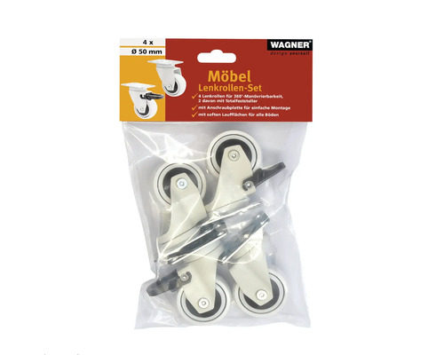 Möbelhjul set, fyra stycken, diameter 50 mm
