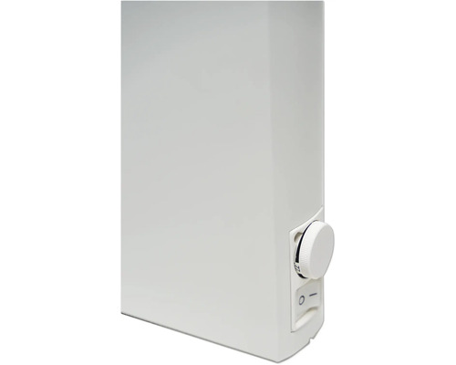 Detaljvy av radiator med vridknapp och strömbrytare