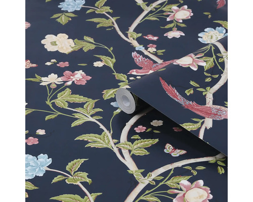 Tapetrulle med blom-, fågel- och fjärilsmönster