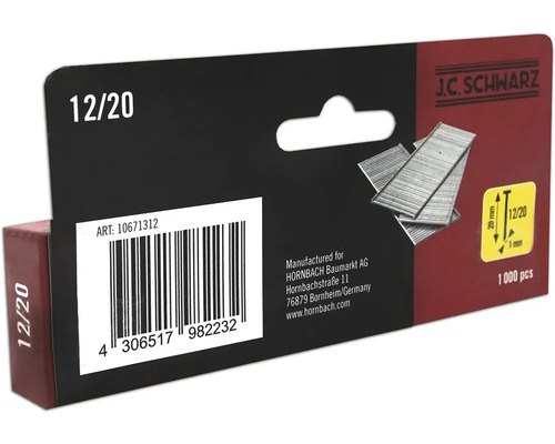 J.C. Schwarz häftklamrar 12/20, 1000 stycken
