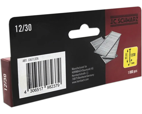 J.C. Schwarz klammer 12/30, förpackning med 1000 stycken