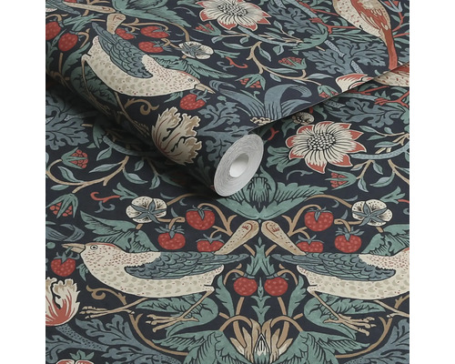 Tapetrulle med fågel- och jordgubbsmönster