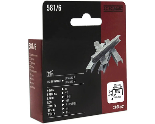 J C Schwarz häftklamrar typ 581/6, 2000 stycken