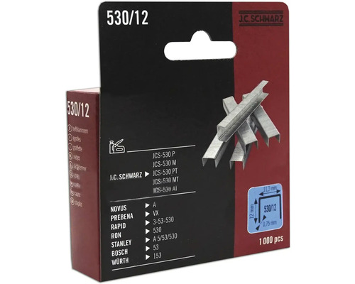 J.C. Schwarz häftklamrar typ 530/12, förpackning med 1000 stycken