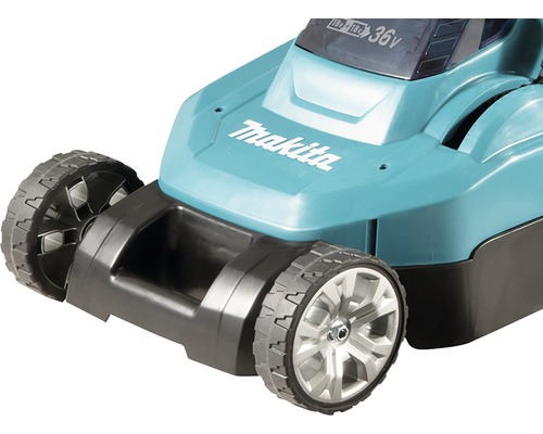 Makita logotyp på en gräsklippare