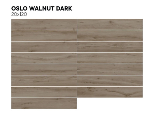 Kakel med träutseende, Oslo Walnut Dark, 20x120 cm