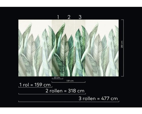 Fototapet med bladmönster och storleksangivelser