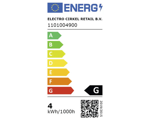 Energietikett med energieffektivitetsklass G och en förbrukning på 4 kWh per 1000 timmar