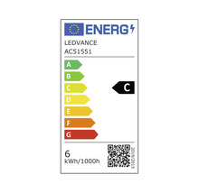 Energimärkning av märket Ledvance, energieffektivitetsklass C, energiförbrukning 6 kWh per 1000 timmar