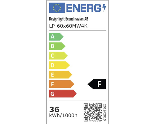 Energimärkning Designlight Scandinavian AB LP-60x60MW4K med energieffektivitetsklass F
