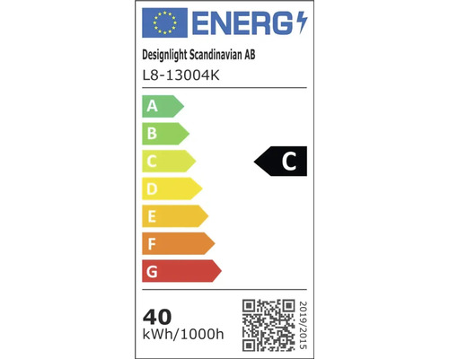 Energimärke Designlight Scandinavian AB, energiklass C, förbrukning 40 kilowattimmar per 1000 timmar