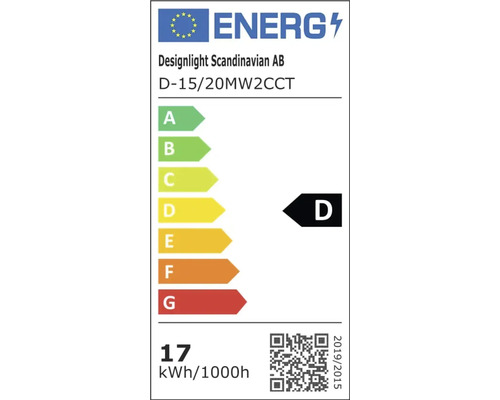 Energimärkning för lampan från Designlight Scandinavian AB, energieffektivitetsklass D