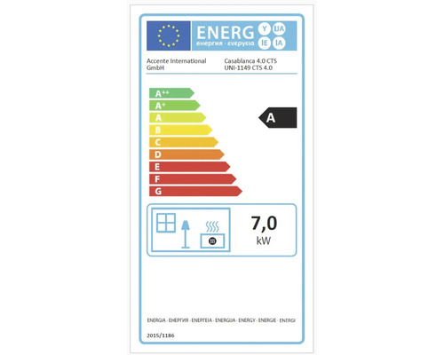 Energimärkning med energieffektivitetsklass A och en förbrukning på 7,0 kilowatt