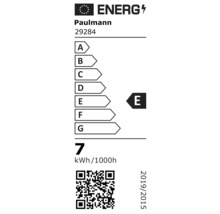 Energimärkning för Paulmann 29284, energieffektivitetsklass E, 7 kilowattimmar per 1000 timmar.