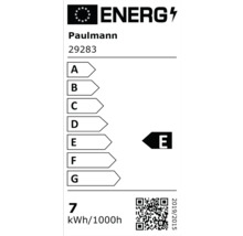 Europeiska unionens energimärkning för Paulmann 29283, energieffektivitetsklass E, energiförbrukning 7 kilowattimmar per 1000 timmar.