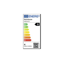 Europeisk energimärkning för Malmbergs 9983457, energieffektivitetsklass A, förbrukning 4 kilowattimmar per 1000 timmar.