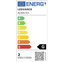 EU-energimärkning för Ledvance AC69153, energieffektivitetsklass G, 2 kilowattimmar per 1000 timmar.