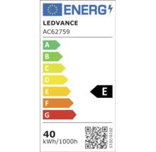 Energimärkning Europeiska unionen LEDVANCE AC62759, klass E, 40 kilowattimmar per 1000 timmar.