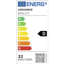 Europeisk energimärkning för LEDVANCE AC61117, energieffektivitetsklass D, 32 kilowattimmar per 1000 timmar.