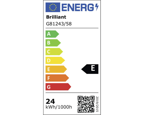 EU-energimärkning för Brilliant G81243/58, energieffektivitetsklass E, 24 kilowattimmar per 1000 timmar.