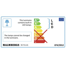 Energietikett för armatur med inbyggda LED-lampor som inte kan bytas ut.