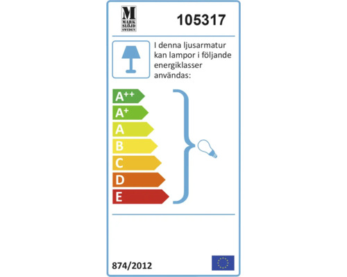 Energimärkning för lampa med energieffektivitetsklasser från A++ till E