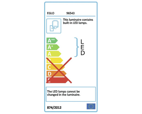 Energietikett med LED-indikation och energieffektivitetsklass