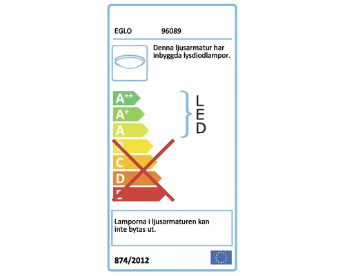 EGLO energietikett med LED-indikation och energieffektivitetsklass