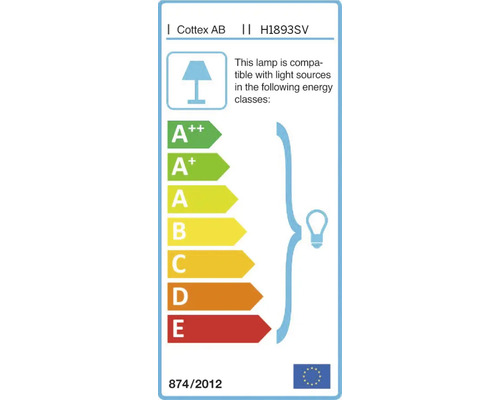 Energimärke för lampa, lämplig för ljuskällor i energiklasserna A++ till E