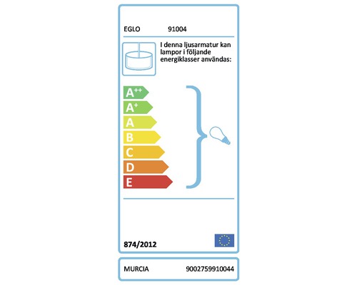 Energimärkning för EGLO-armatur med energieffektivitetsklasser från A++ till E