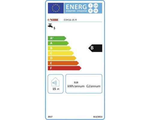 Energietikett Nibe EVH16-35 R med energieffektivitetsklass B