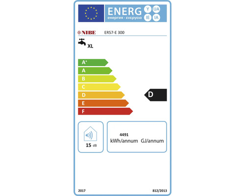Nibe energimärkning ER57-E 300 med energieffektivitetsklass D