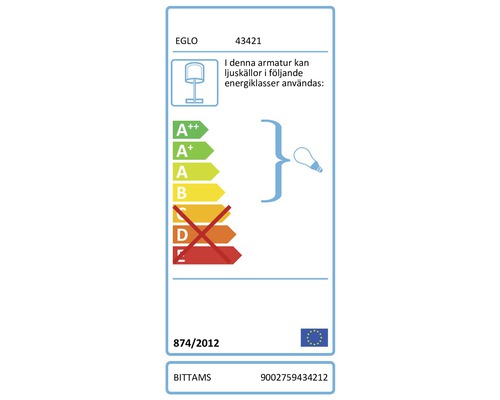 Energimärkning för lampor med energieffektivitetsklasserna A++ till B samt D och E