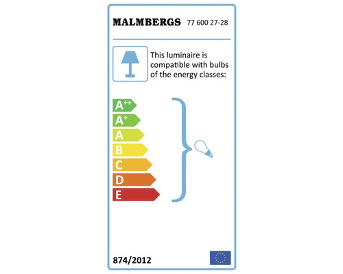 Malmbergs energieffektivitetsmärkning för lampor från A++ till E