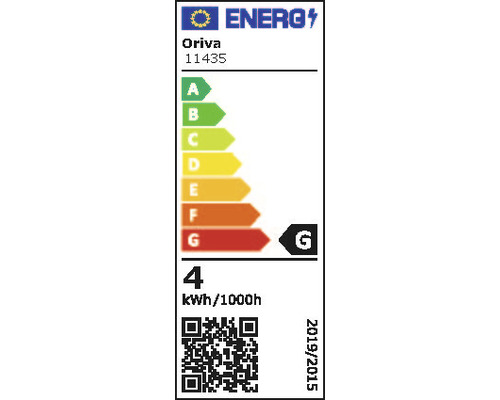 Oriva energiklass G, 4 kWh per 1000 timmar