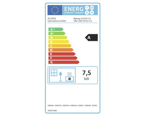 Energietikett med energieffektivitetsklass A och en energiförbrukning på 7,5 kilowatt