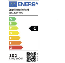 Energimärkning för lampan med energiklass C, energiförbrukning 102 kilowattimmar per 1000 timmar