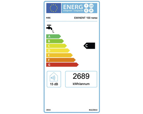 Energietikett för NIBE EMINENT 100 nerez med energiklass C och en årlig energiförbrukning på 2689 kWh